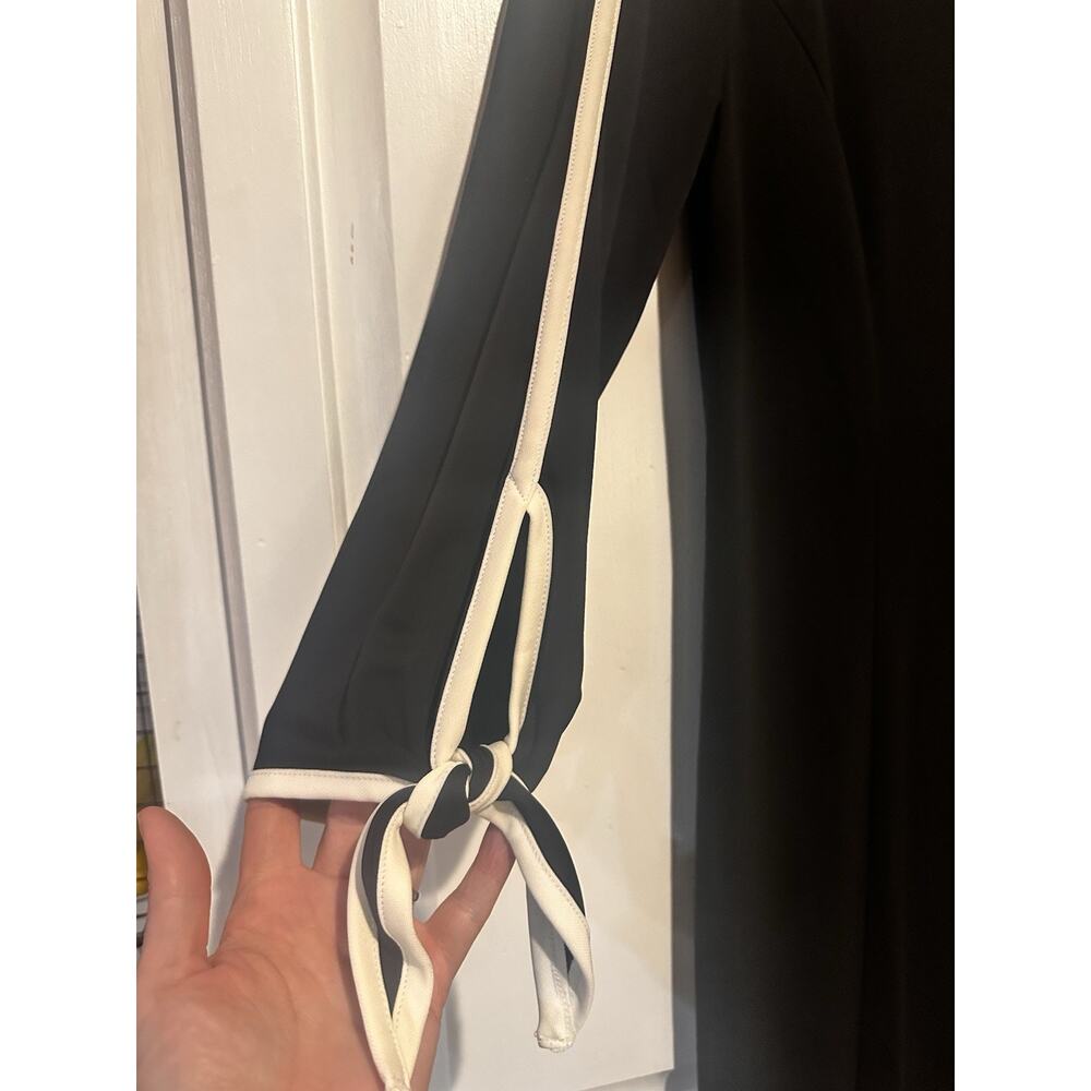 Talbots Size Medium Bow Sleeve Trim Ponte Shift Dress Black Classic Office - Picture 2 of 10